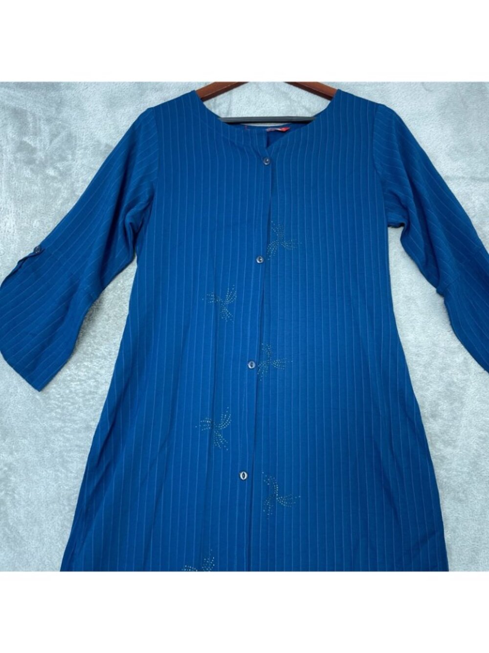 NWT Juliet Women's XL Blue Striped Long Tunic Kameez With Button-Up Front C0785 - Picture 7 of 10